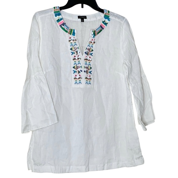 Talbots Tops - Talbots White Tunic with Colorful Embroidery. Linen. Size M